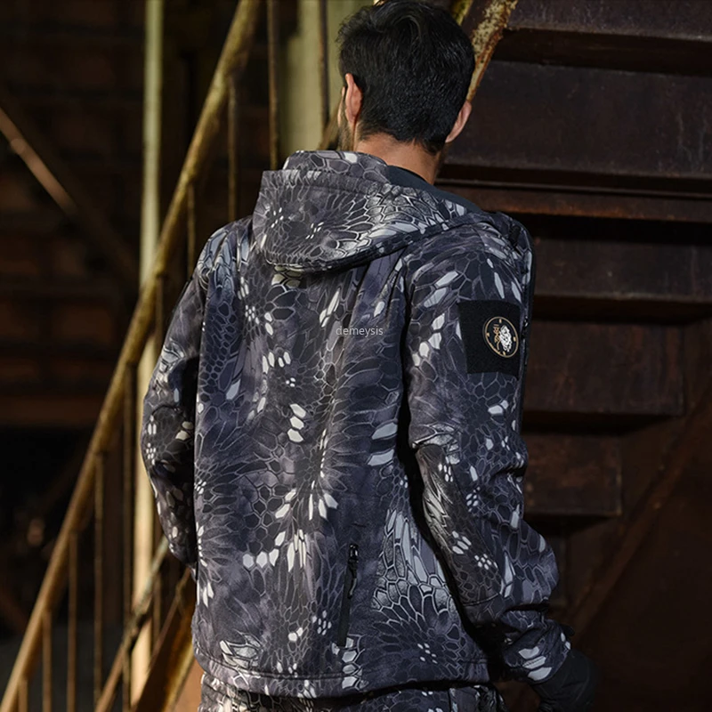 Chaqueta táctica de piel de tiburón para hombre, ropa de forro polar impermeable, rompevientos de camuflaje militar - imagen 4