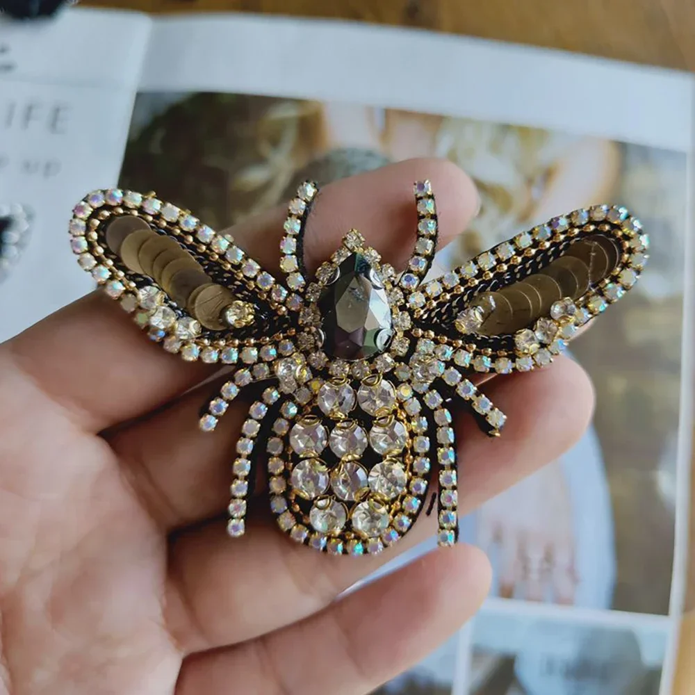 Parches coloridos AB con cuentas de abeja y diamantes, parche para coser para ropa, apliques de cuentas, parche bonito, ropa decorativa con diamantes de imitación