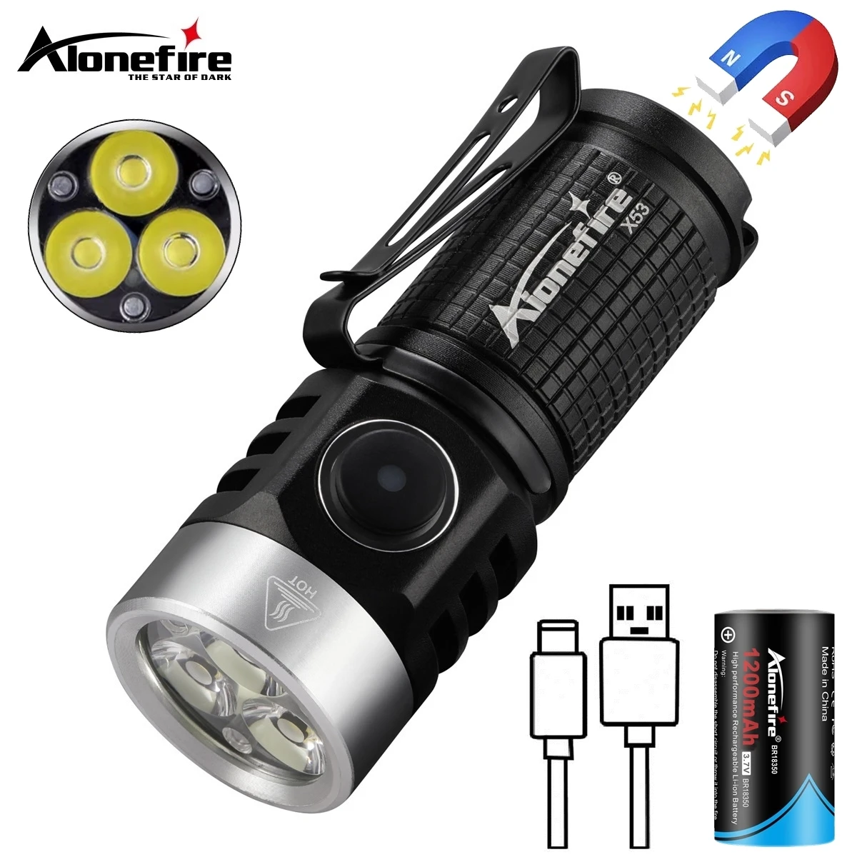 Linterna LED de 6500K para reparación de coche, lámpara de luz LED brillante, recargable, portátil, con Clip, magnética, iluminación nocturna, para acampar al aire libre y trabajo