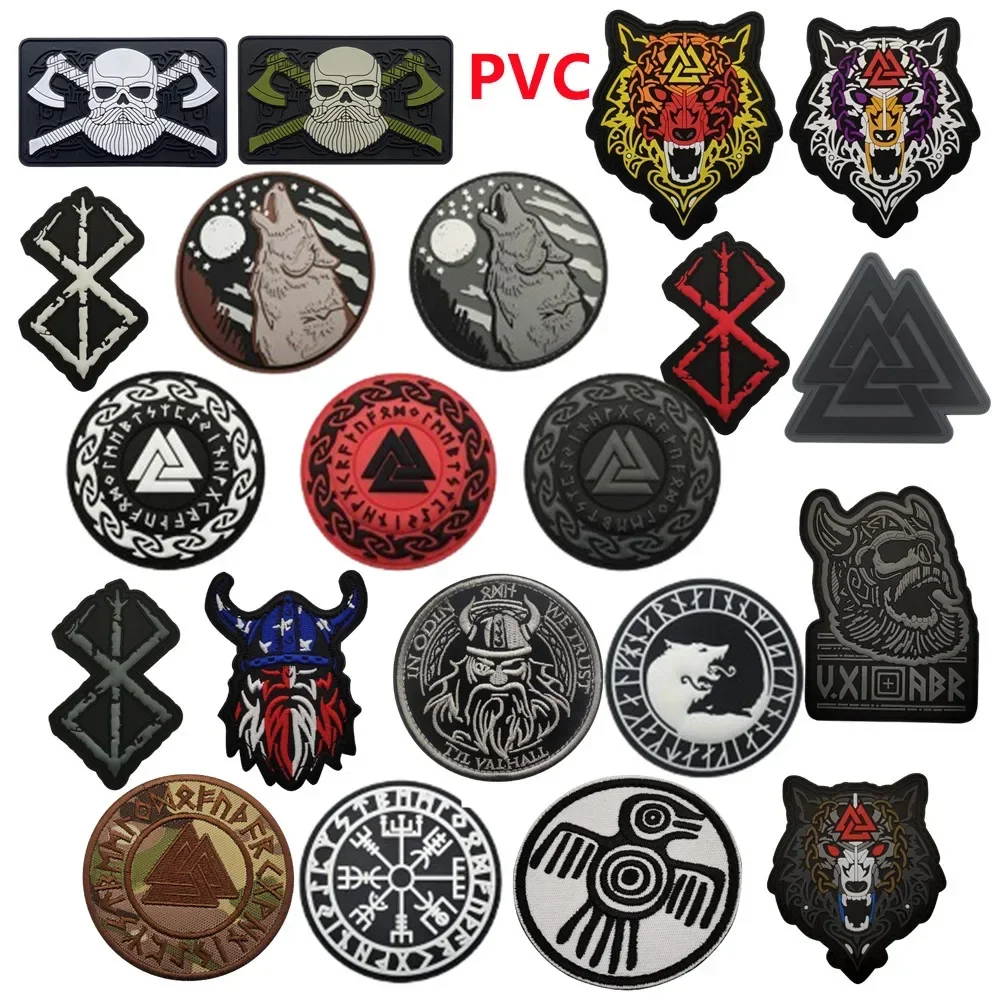 Doble hacha vikinga bordado táctico vikingo hacha militar PVC goma ejército etiqueta parche vikingo hombre con hacha cosida camisa bolsa sombrero - imagen 2