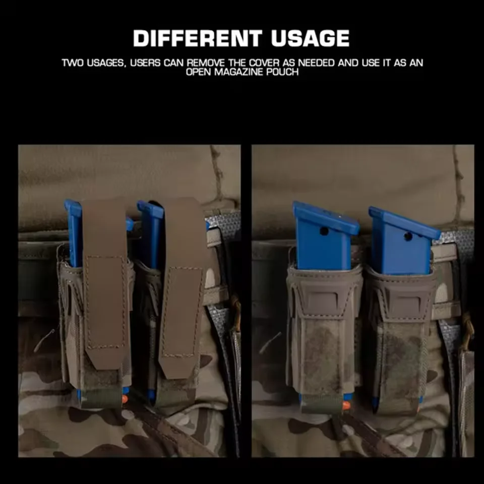 Bolsa doble Mag de 9MM, pinzas tácticas tipo K, bolsa para revistas de pistola, MOLLE, chaleco de caza Airsoft de liberación rápida, equipo de cinturón - imagen 5