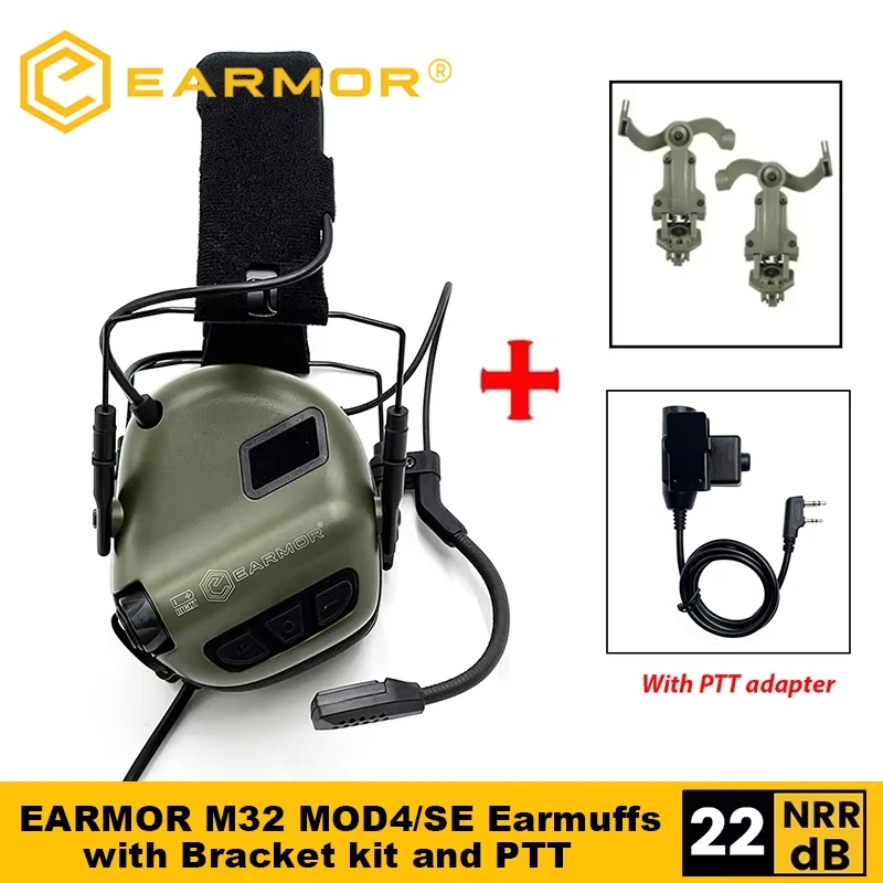 EARMOR M32 MOD4/SE orejeras de tiro auriculares tácticos con reducción de ruido con casco adaptador de riel ARC con adaptador Kenwood PTT nuevo - imagen 5