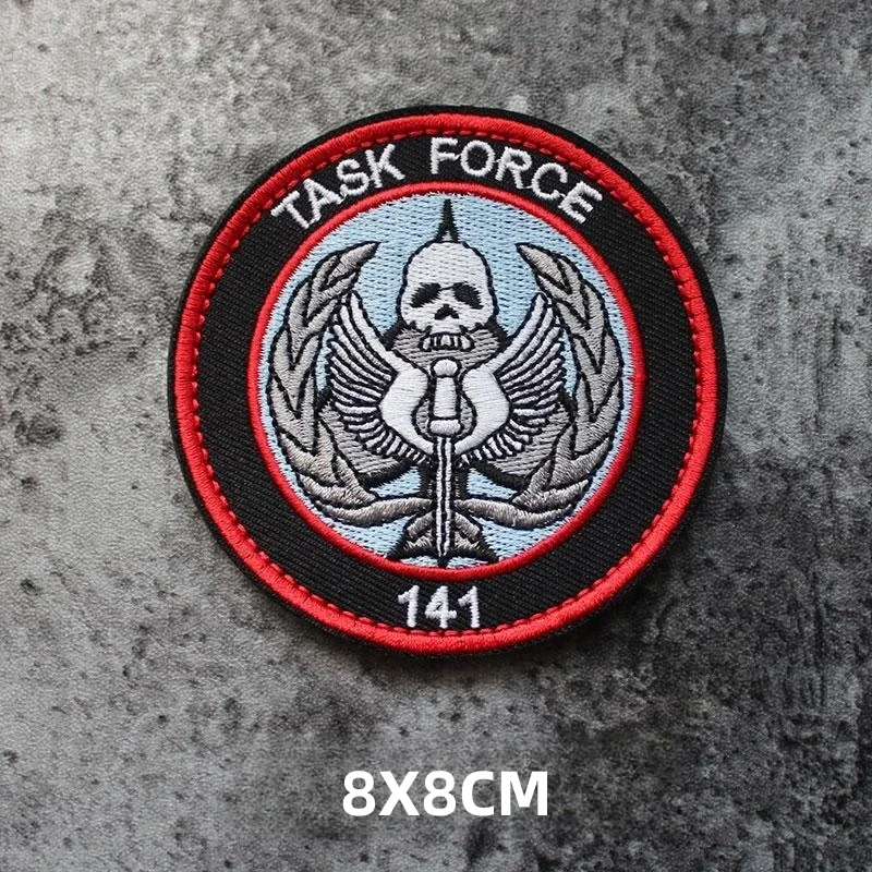 Parches de gancho y bucle bordados de calavera, código táctico TASK FORCE 141, brazalete de llamada de servicio, insignia de moral, pegatinas para mochila - imagen 2