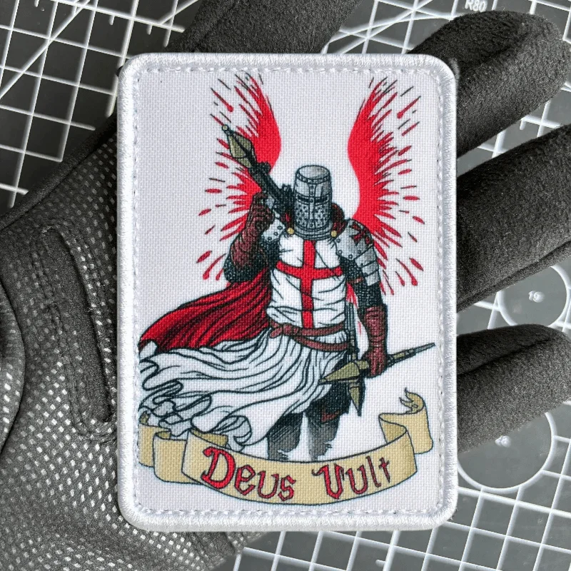 "Deus Vult, esto es lo que quiere Dios", parche táctico moral, emblema de gancho y bucle impreso, insignia militar, brazalete de combate, pegatinas para mochila - imagen 2