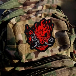 Insignia de moral del diablo rojo con colmillos, parches bordados con gancho y bucle, brazalete militar táctico, pegatina para mochila del ejército