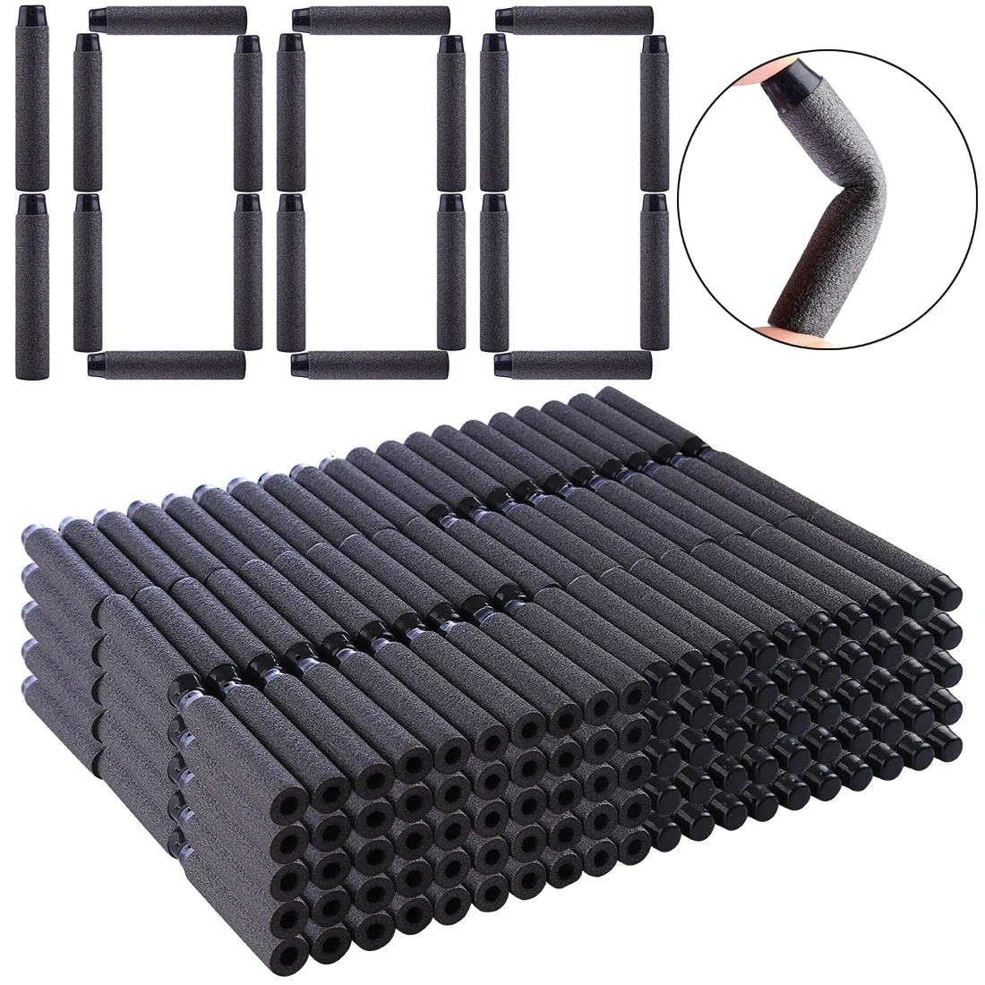 Balas blandas de piezas para pistola de juguete Nerf, balas blandas de Blaster, cabeza de agujero hueco suave, 1000x7,2 cm, color negro, 1,3 - imagen 2