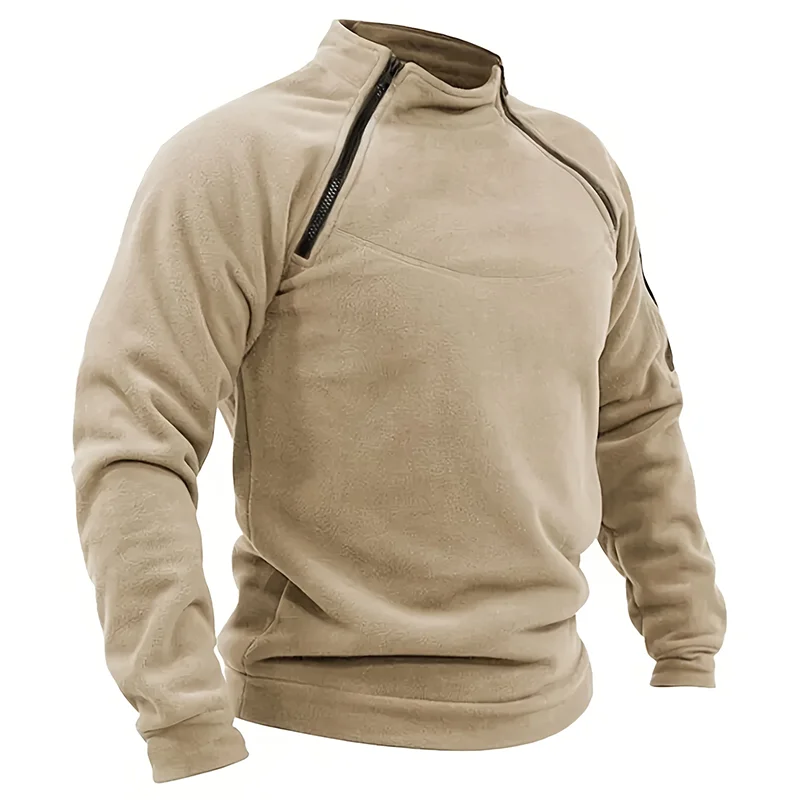 Jersey de lana de manga larga con cuello levantado para hombre, suéter táctico transpirable de Color sólido con cremallera, abrigo grueso a prueba de viento - imagen 2
