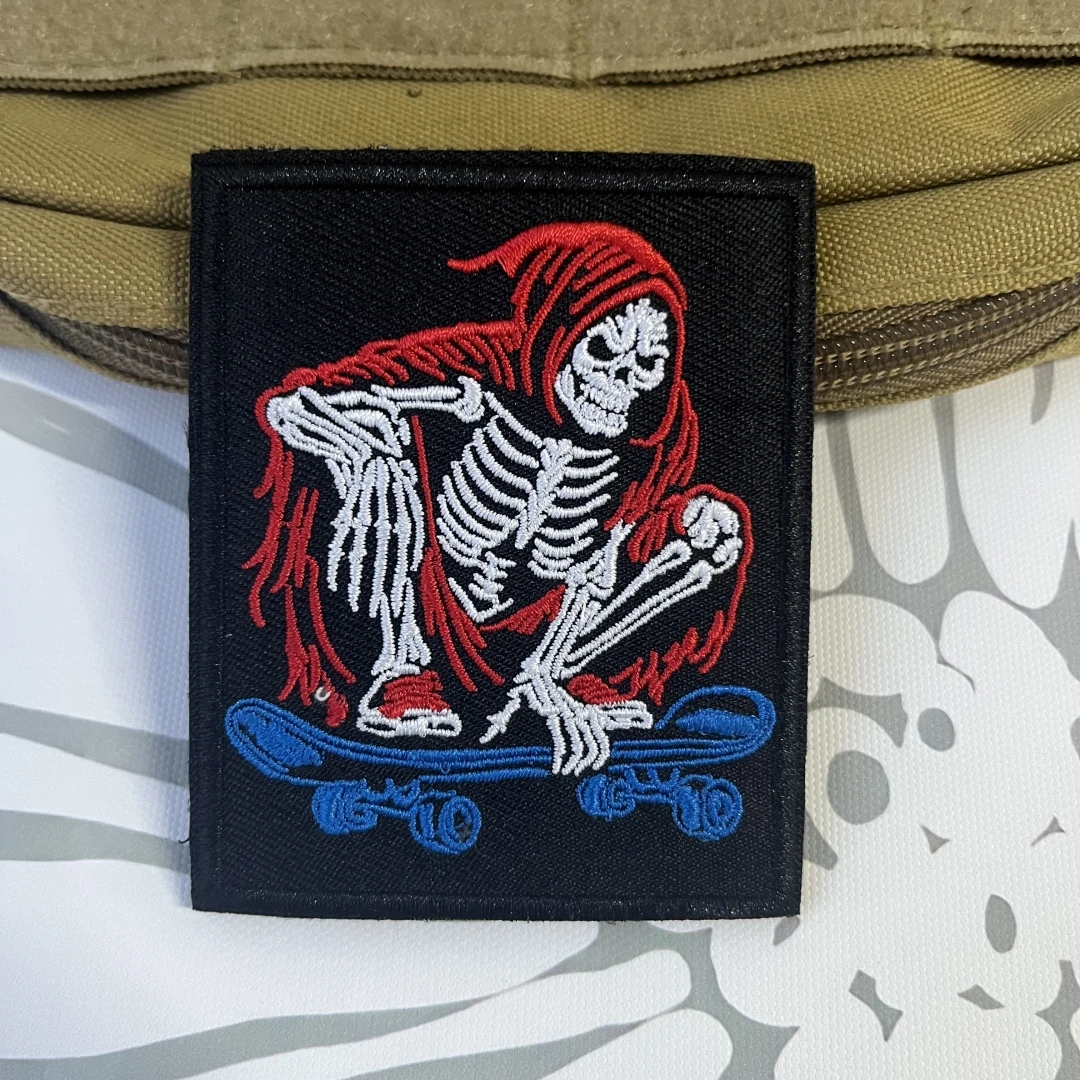 Punk SKULL Skateboarder parche de gancho y bucle bordado insignia de moral táctica ropa mochila pegatinas - imagen 3