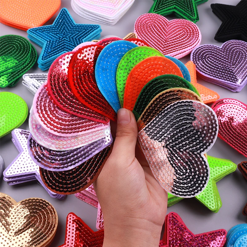 5 uds estrella de cinco puntas/corazón amor lentejuelas bordado DIY lentejuelas hierro en parches para ropa sombreros Jeans mochila parche de costura - imagen 4