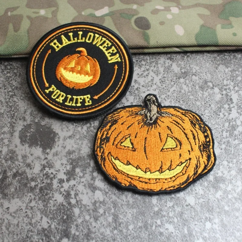 Parche bordado de noche de calabaza para Halloween, parches con estampado de gancho y bucle, insignia para brazo de esqueleto, pegatina personalizada para mochila, brazalete de moral - imagen 4