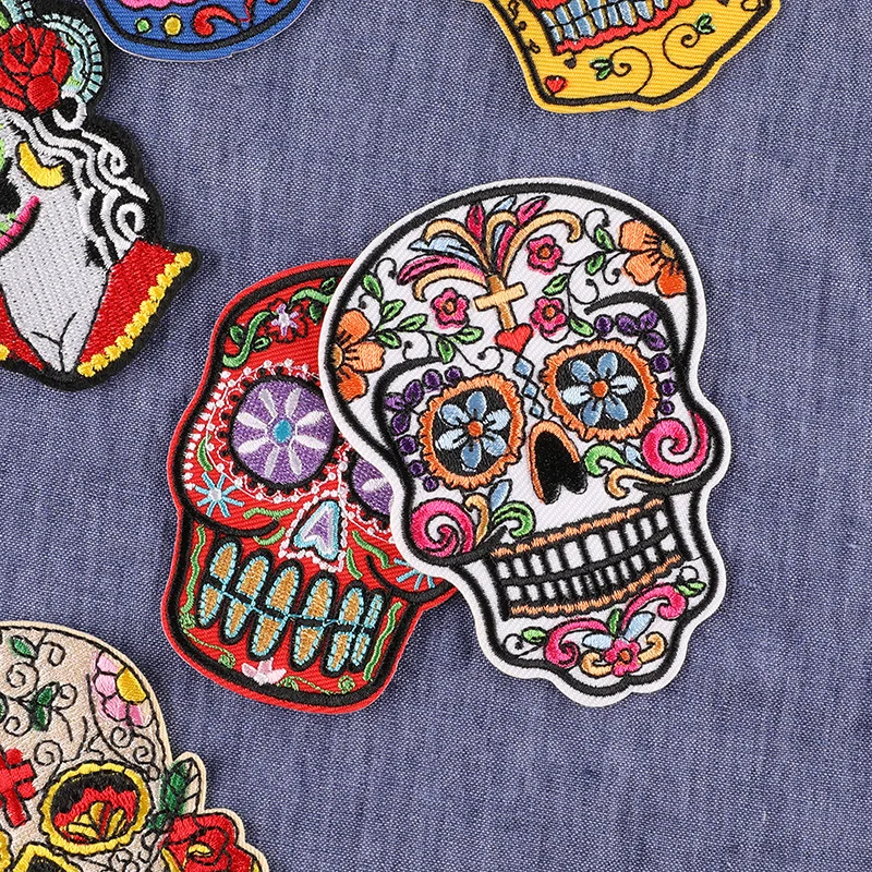 Parches bordados para Jeans, insignia de calavera rosa para planchar, Parche de personalidad mexicana DIY, bordado para Festival - imagen 3