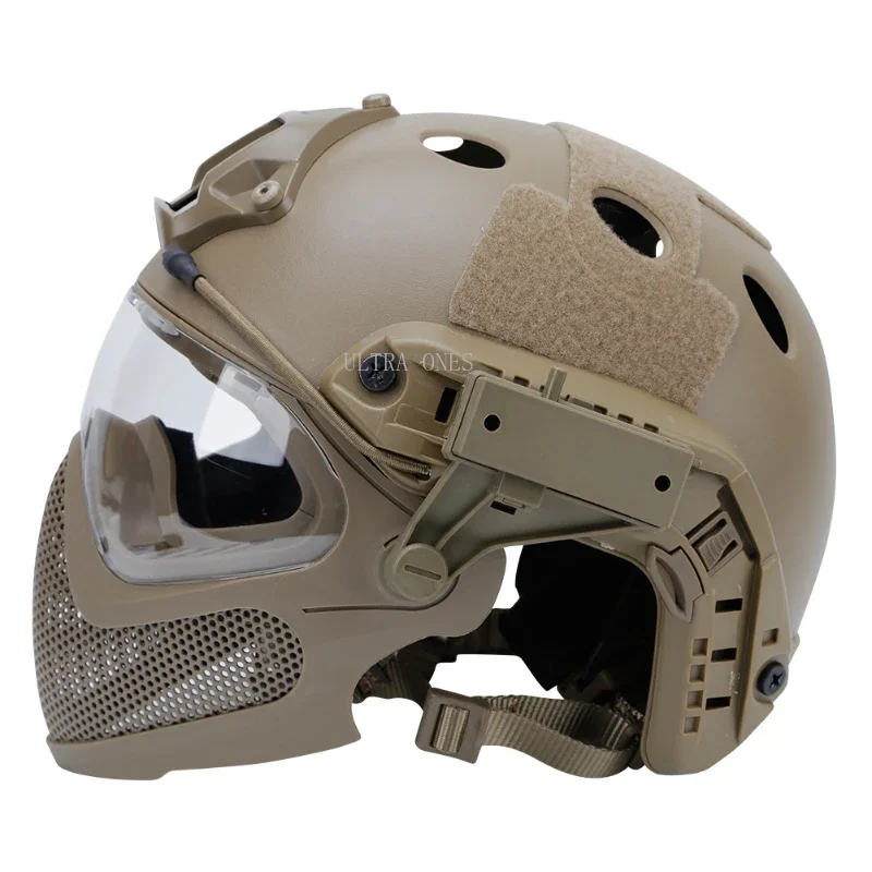 Casco táctico + máscara + juegos de gafas Airsoft tiro FAST PJ cascos Wargame Cs Paintball protección facial completa - imagen 5
