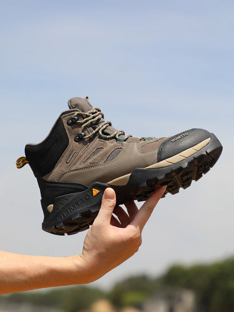 Zapatos de senderismo de cuero de vaca HUMTTO, botas de caza impermeables para hombre, botines tácticos de combate en el desierto, zapatillas cálidas de trekking para hombre - imagen 5