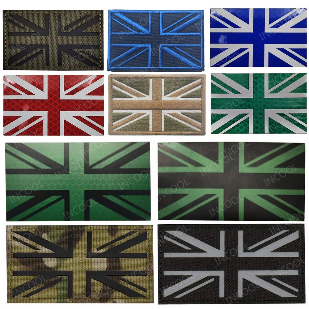Parches de bandera reflectantes IR bordados Reino Unido Inglaterra británica Reino Unido GBR goma de PVC brazalete de Gran Bretaña para gorra - imagen 2