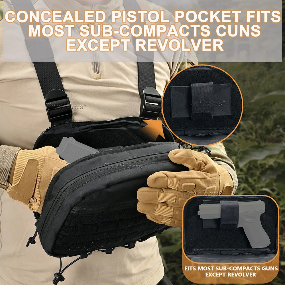 Bolsa de pecho para hombre Molle EDC, chaleco táctico con funda de pistola oculta, bolsa de aparejo de pecho de utilidad para correr y cazar - imagen 5