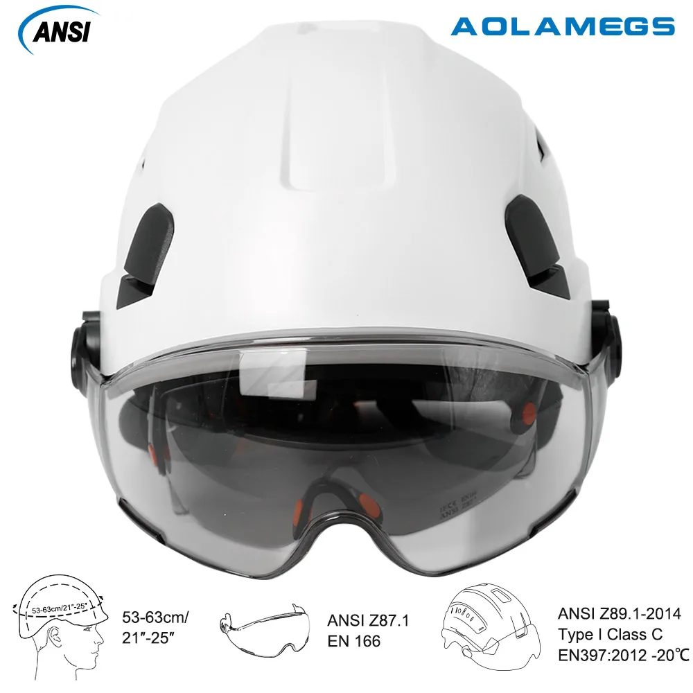 Casco de seguridad para construcción CE con visera, gafas integradas para ingeniero, casco duro ABS, gorra de trabajo Industrial ANSI, protección para la cabeza, nuevo - imagen 4