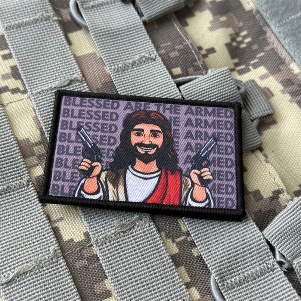 Parche de Jesús con armas, insignia de moral táctica, parche impreso con gancho y bucle, brazalete para mochila, parches militares del ejército para ropa - imagen 3