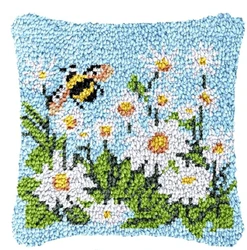 Kit bordado artesanal girasol Smyrna – Cojín con motivo floral