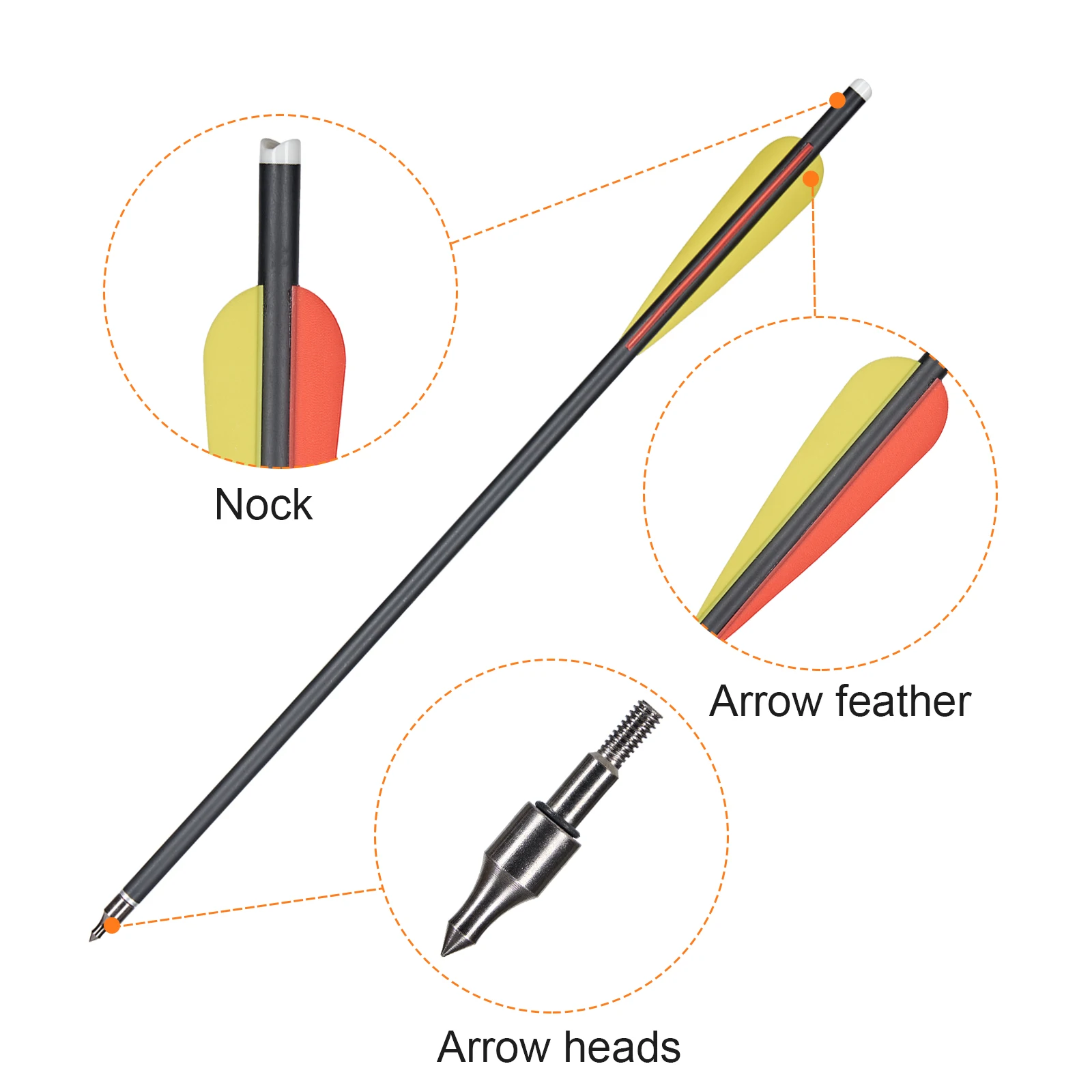 Flecha de carbono mezclado de 31,5 pulgadas, columna vertebral 400 con puntas extraíbles, práctica de objetivo y flechas de caza para arco compuesto de arco tradicional - imagen 3