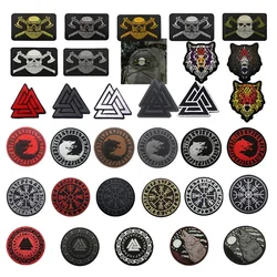 Accesorios para bolsa al aire libre, insignia con logotipo Lunavin Odin, parche bordado con brújula y cabeza de lobo, símbolo Vking, parche táctico con gancho para moral