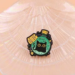Pin esmaltado gato negro botella Halloween – Broche solapa gótico