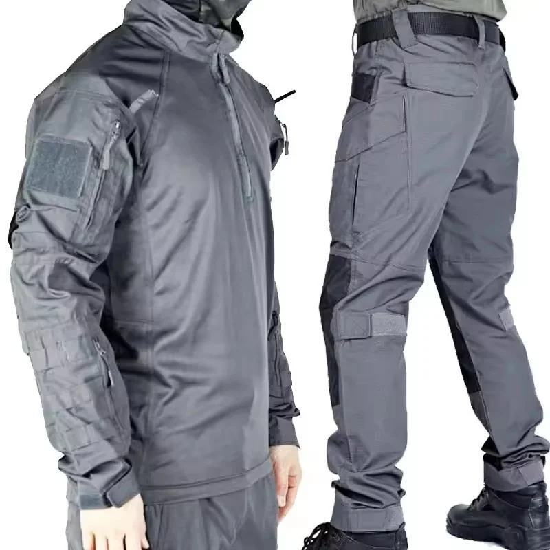 Nuevos conjuntos tácticos para hombre, camisetas de entrenamiento transpirables de secado rápido + pantalones Cargo resistentes al desgaste con múltiples bolsillos, trajes de 2 uds.