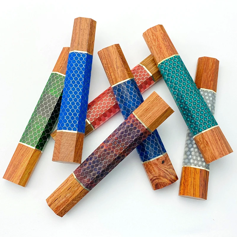 11 tipos de tamaños pequeños de resina/MAHOGANY, piel de serpiente de madera, patrón de panal, mangos de cuchillo de cocina de madera octogonales de estilo japonés - imagen 3