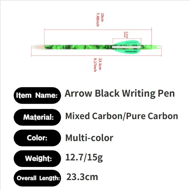 Bolígrafo de flecha de fibra de carbono, novedad, regalo de tiro con arco para arcers al aire libre, varios colores disponibles, 23,3 cm con recarga reemplazable - imagen 2