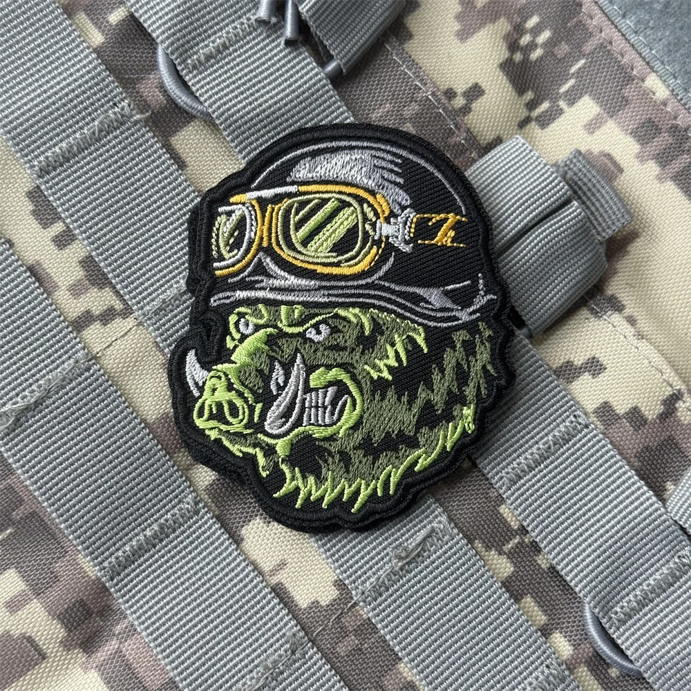 Parche "jabalí", insignia de moral de calavera táctica, emblema del ejército militar, pegatina para mochila, parches de gancho y bucle bordados para ropa - imagen 4