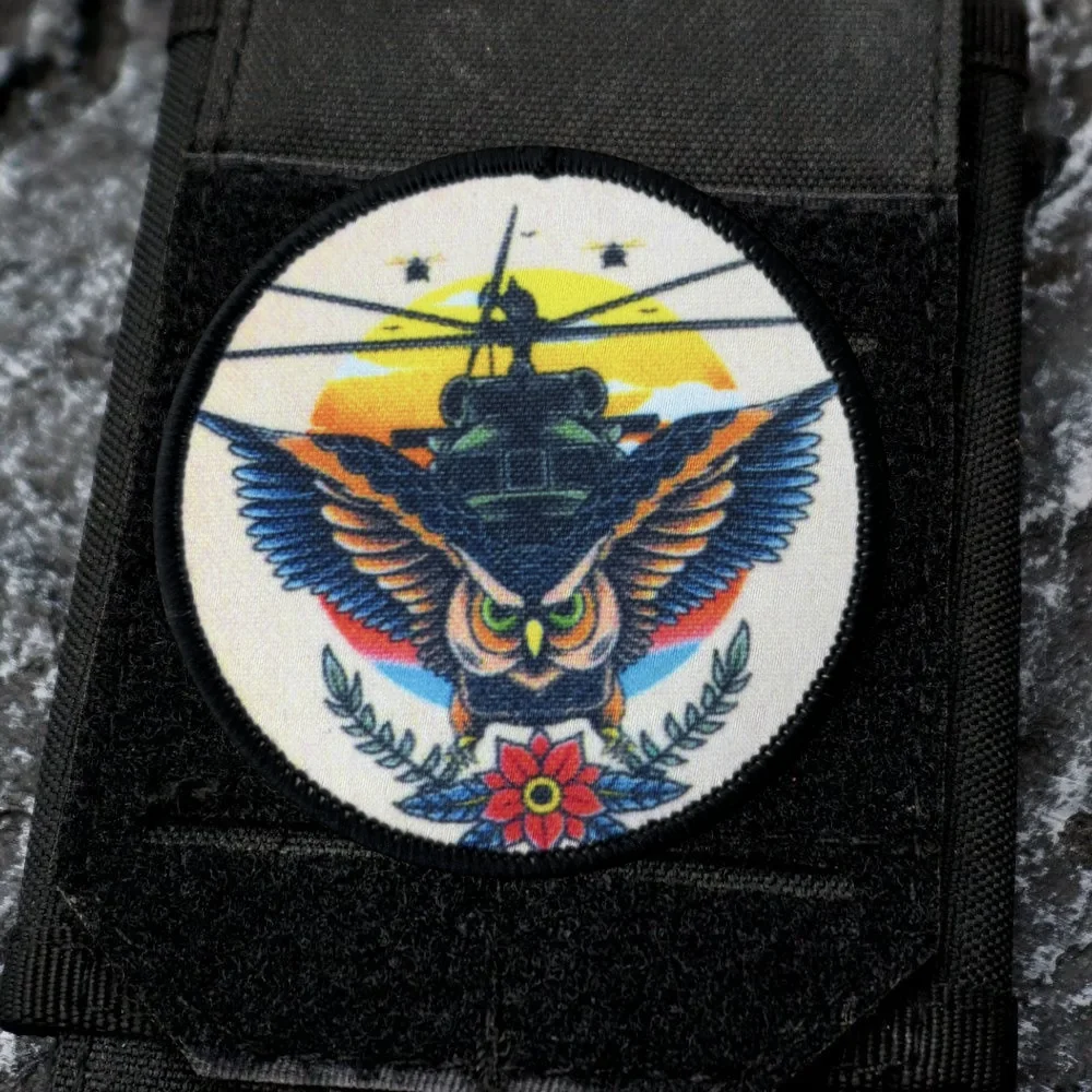 Parche táctico "búho y helicóptero", estampado divertido, gancho y bucle, insignia de moral militar, brazalete, pegatinas para mochila Chevron - imagen 4