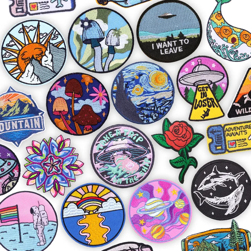 Parche bordado para planchar, diseño de aventura al aire libre, astronauta de setas cósmicas para chaqueta vaquera, sombrero, bolsa, decoración personalizada DIY - imagen 2