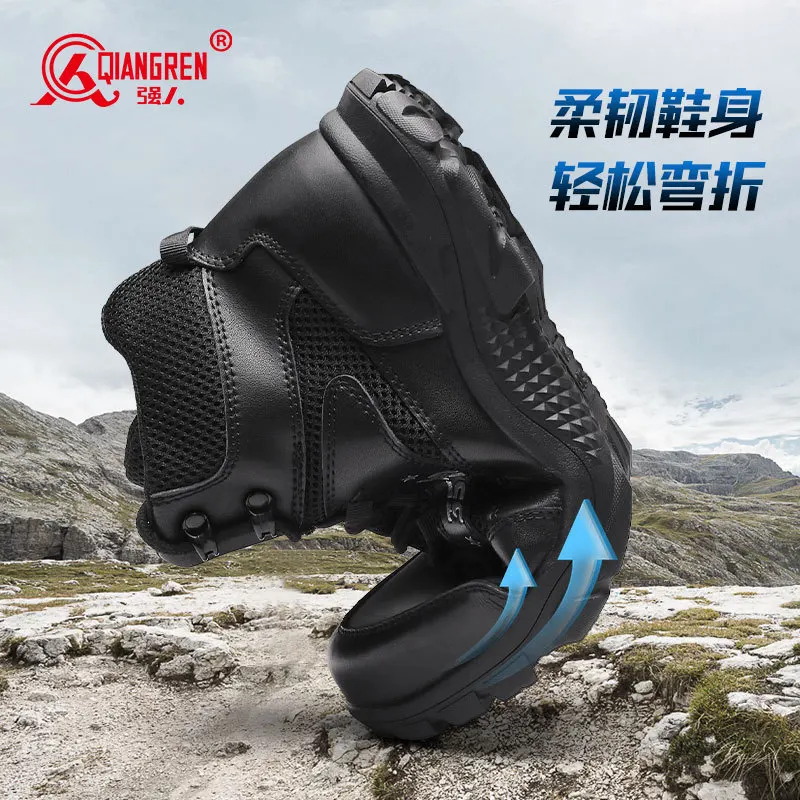 Zapatos de senderismo de cuero de vaca para hombre y mujer, botas de caza transpirables, botines tácticos de combate en el desierto, zapatillas militares negras - imagen 5