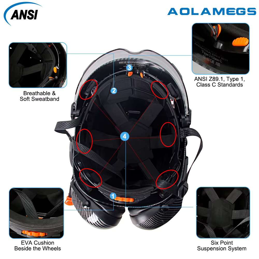 Casco de seguridad fibra de carbono con orejeras y gafas dobles - imagen 5