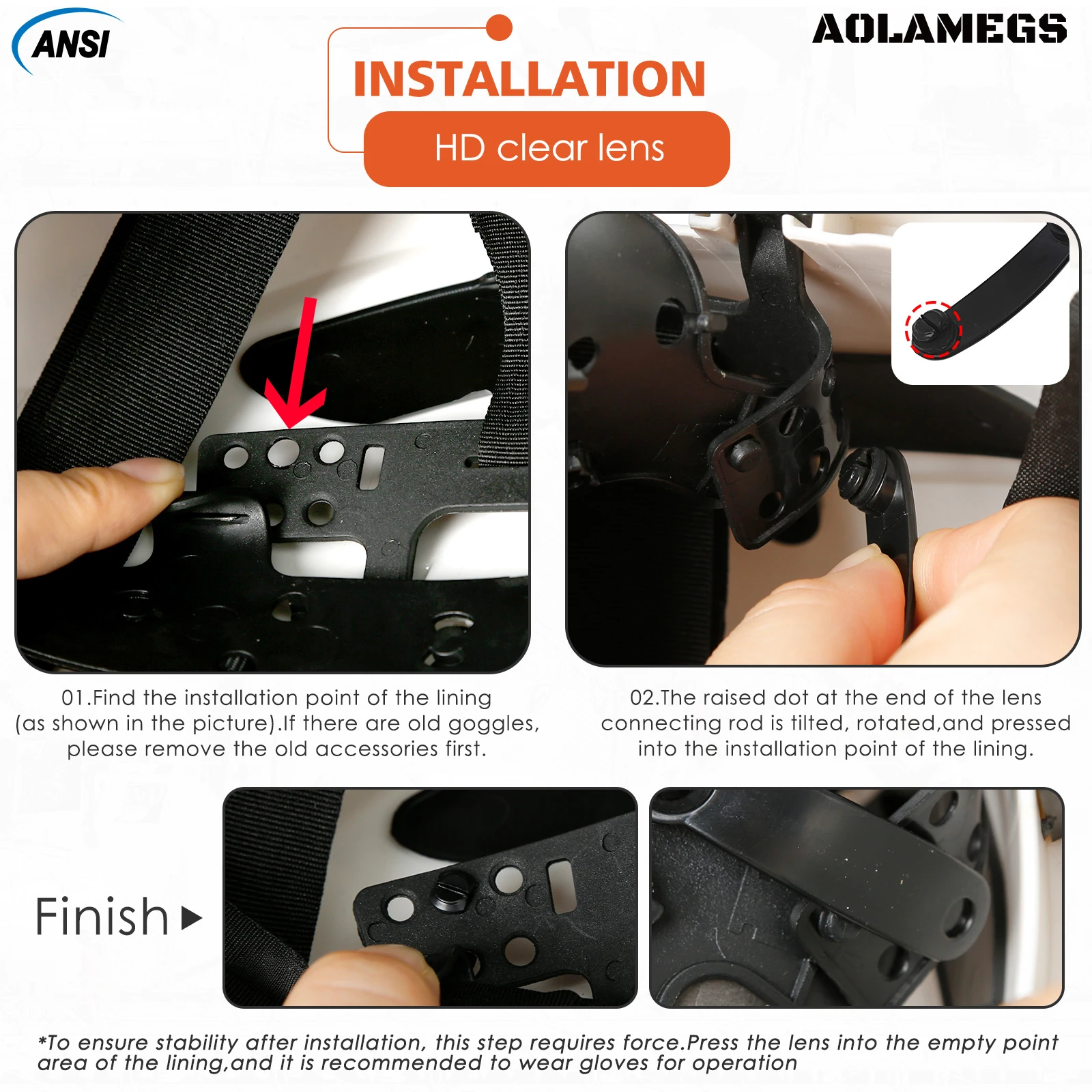 Accesorios de repuesto para gafas integradas para casco de seguridad modelo Aolamegs SF06 CR08 con certificación ANSI y CE - imagen 3