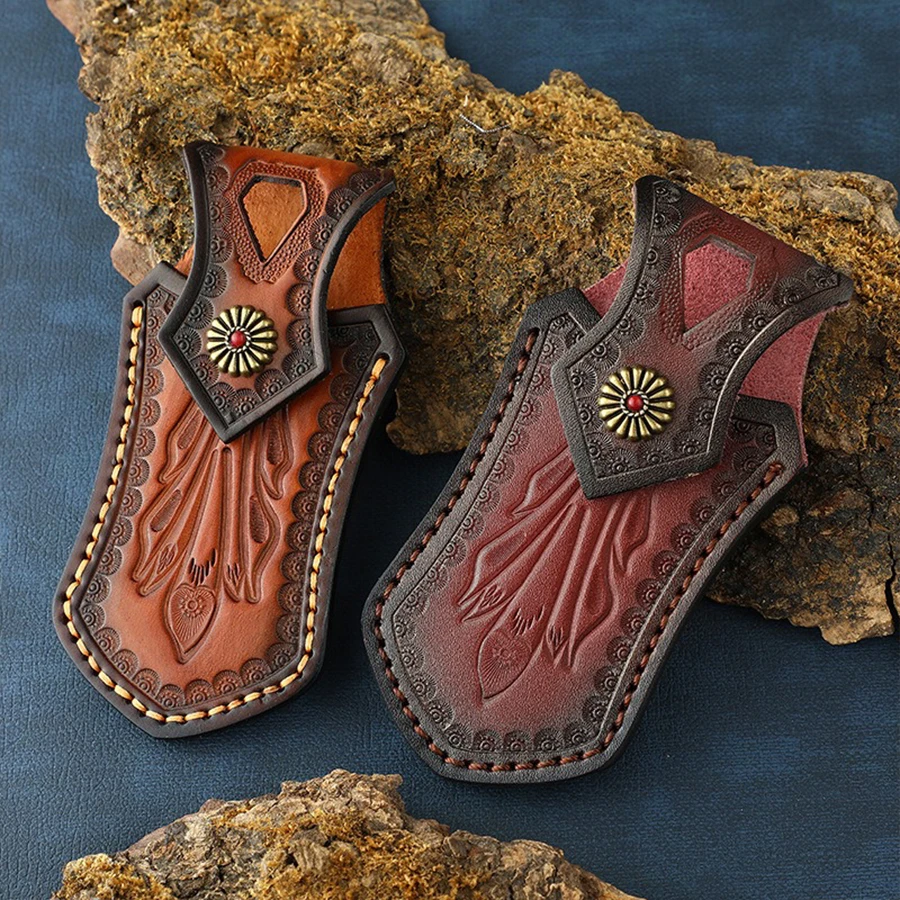 Juego de cuchillos plegables curtidos para verduras, almacenamiento de cuchillos de bolsillo de Damasco, capa superior, Funda de cuero de vaca - imagen 5