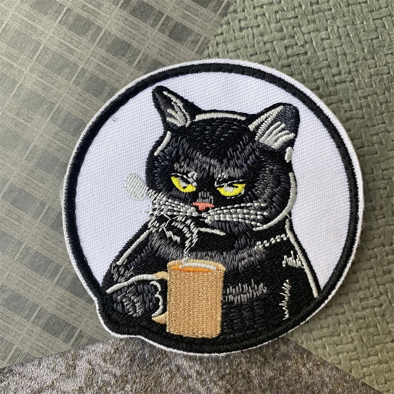 Parche bordado de moralidad táctica de gato para beber café, insignia militar, brazalete, gancho y bucle, ropa, mochila, sombrero, pegatinas - imagen 5