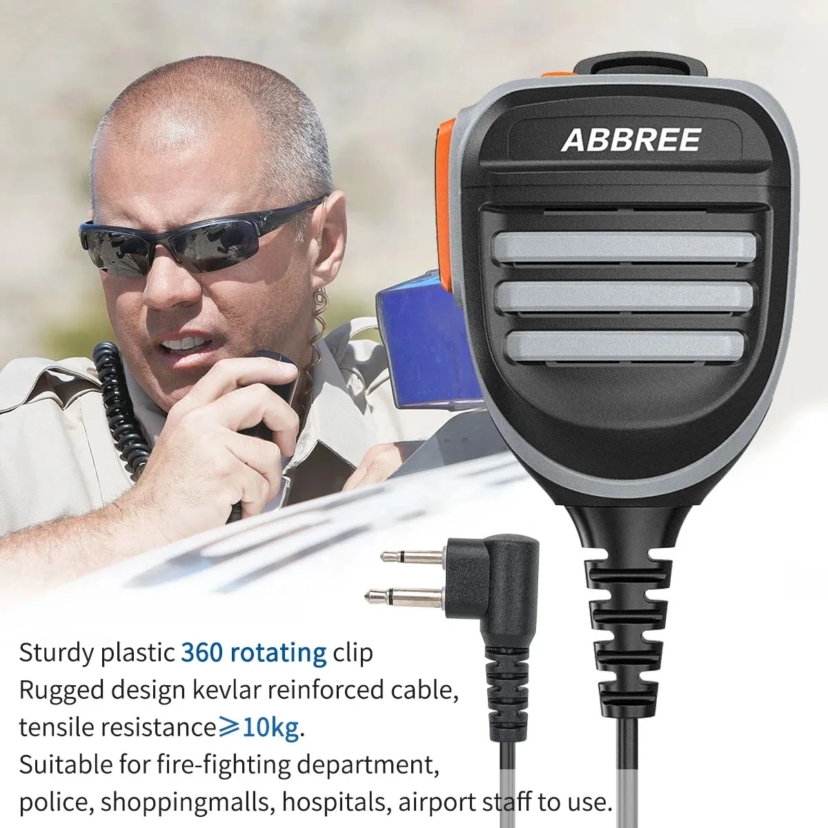 ABBREE AR-780 2 pines PTT altavoz micrófono M enchufe para Motorola Walkie Talkie GP68/GP88/GP300/CT150/P040 HYT TC-500 Ham Radio