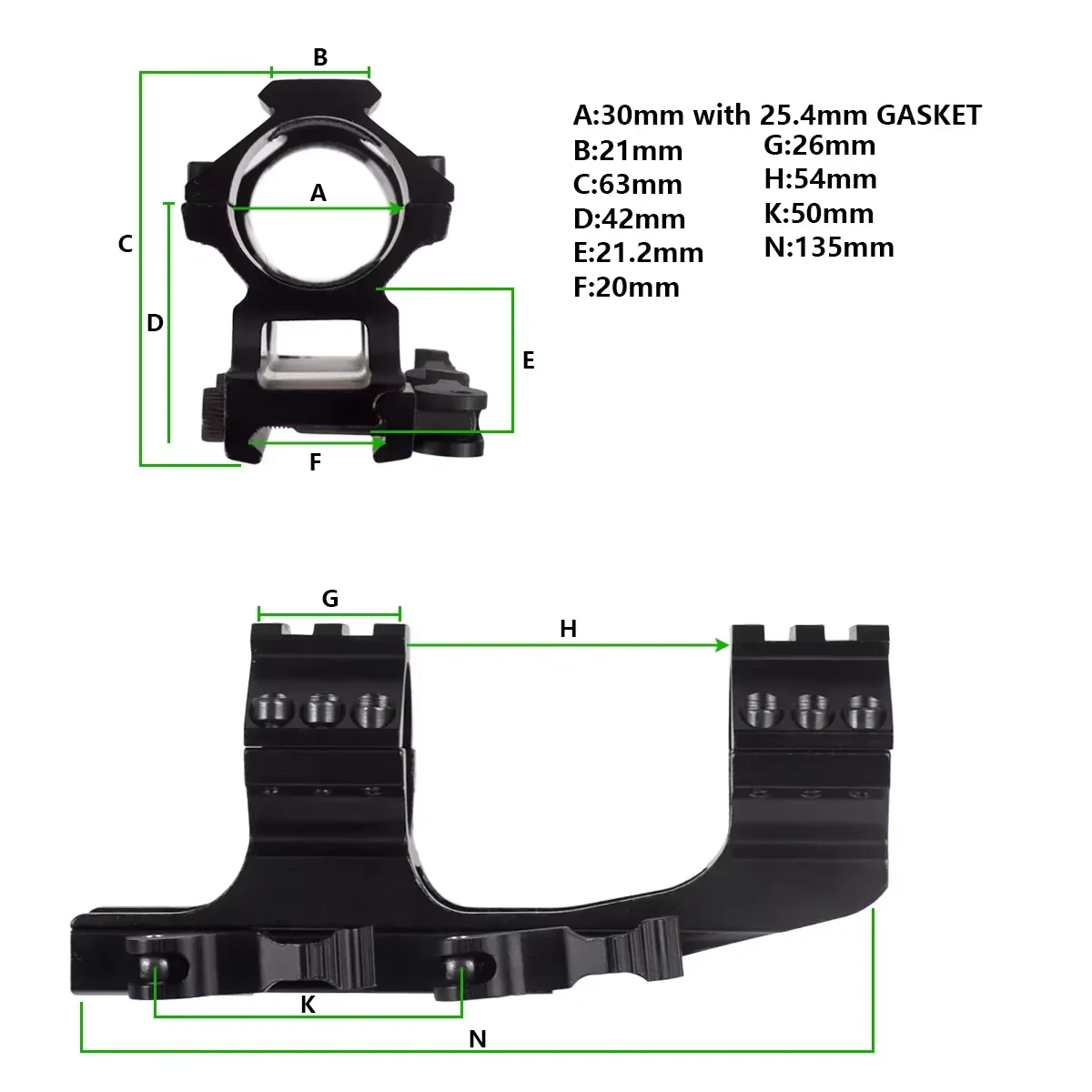 Soporte de anillo de alcance táctico de 25,4mm y 30mm con riel Picatinny superior, anillos de 1 "/30mm, accesorios de caza, Picatinny de 20mm - imagen 3