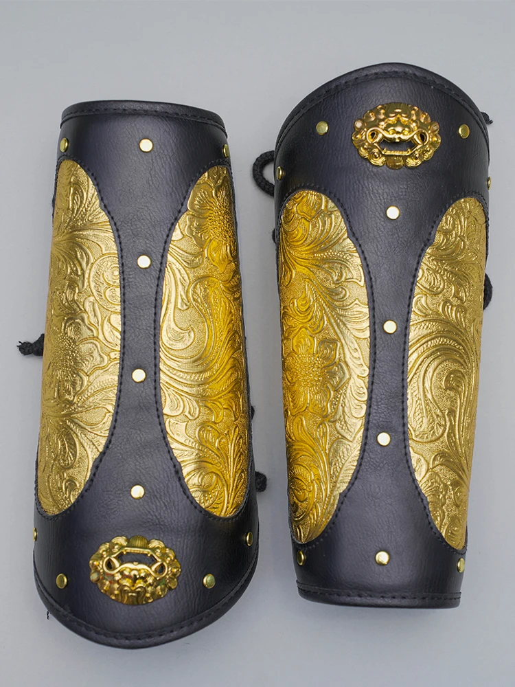 Protección de brazo al aire libre Armadura Hanfu Armadura dorada y plateada Protección de muñeca Protección de brazo de cuero dorado - imagen 2