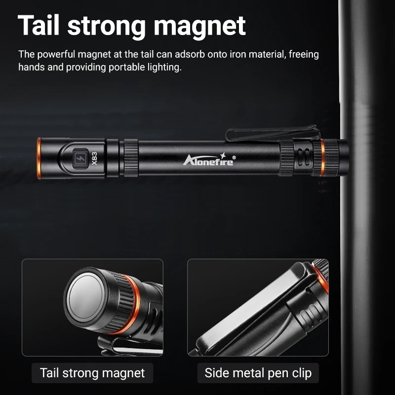 Mini linterna EDC de alto brillo, imán recargable por USB, linterna pequeña con Clip para bolígrafo, luz de iluminación de emergencia para acampar al aire libre y senderismo - imagen 5