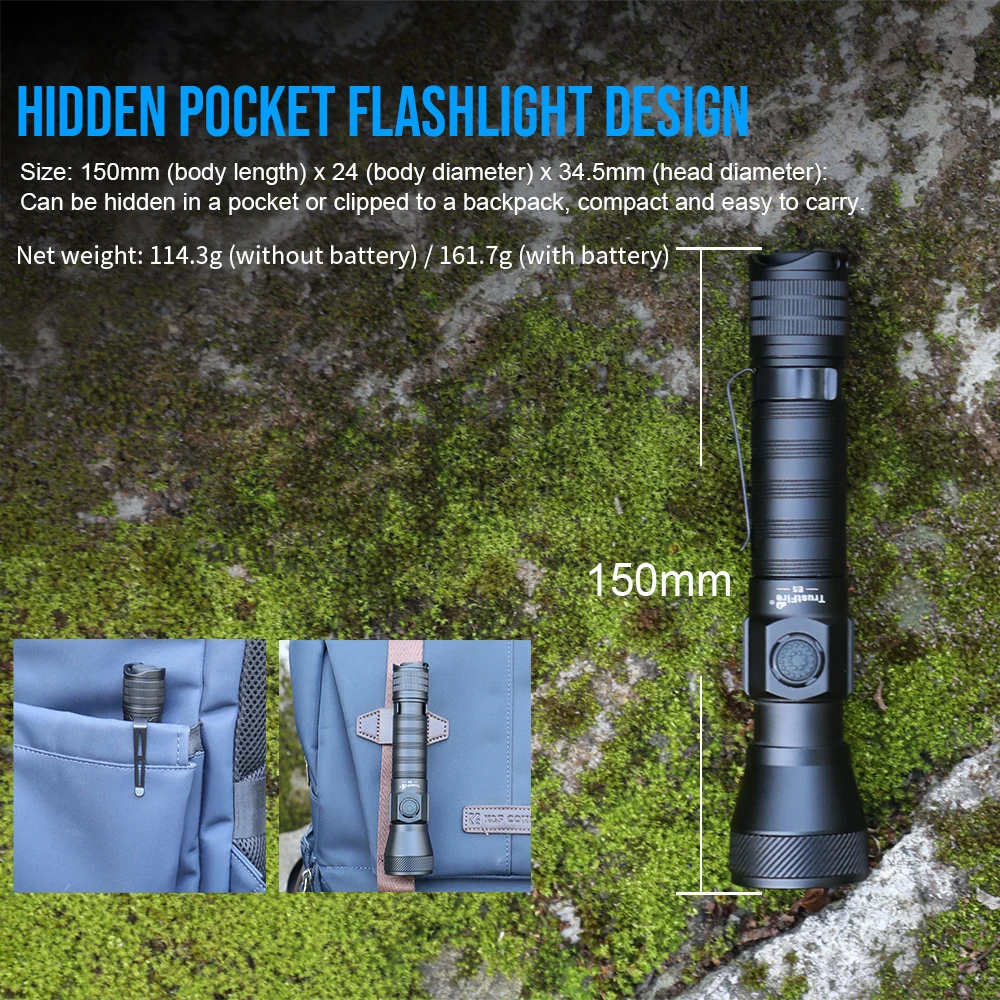 Trustfire E5 linterna LED con zoom 1350LM 450M lámpara táctica del ejército potente Usb tipo C carga recargable 18650 luces de antorcha - imagen 3