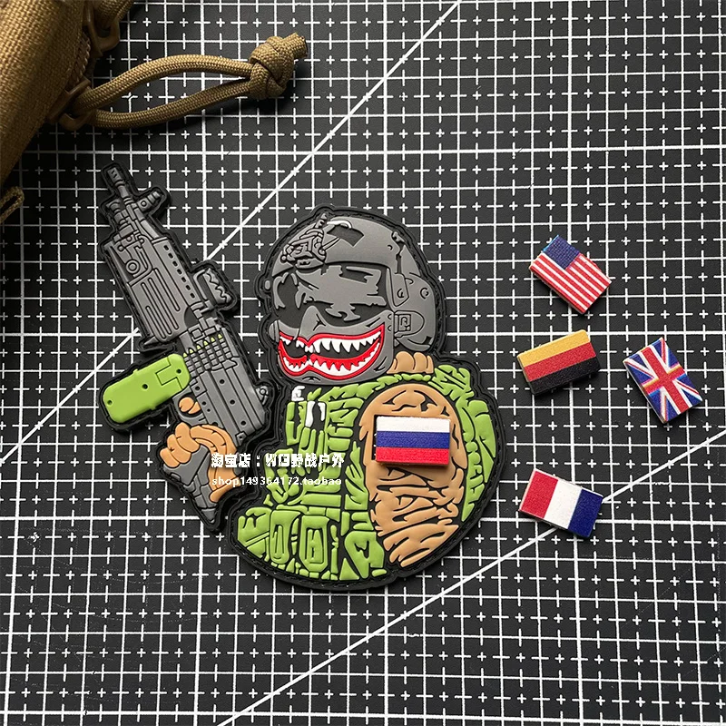Pistola de submáquina Gatling de mano de soldado, parches de PVC, arma militar, insignia táctica, Rusia, Corea, Australia, Reino Unido, bandera para ropa - imagen 3