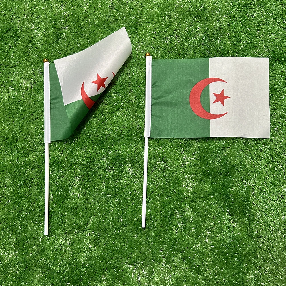 BANDERA DE SKY ALG Argelia bandera de mano 14x21cm volando poliéster Argelia bandera nacional ondeando a mano Banner desfile de actividades de oficina - imagen 5