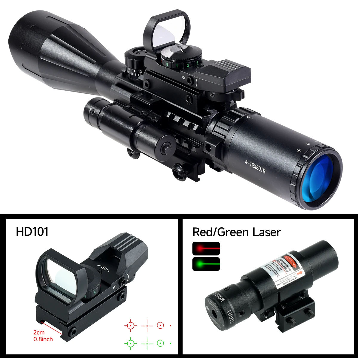 Óptica de alcance 4-12X50ir, iluminación de dos colores rojo y verde, Crosshair HD101 HD103, retícula de 4 formas, Combo de pistola de aire táctica para caza - imagen 2