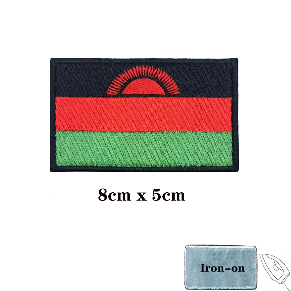 Parches de bandera de Malaui, parche bordado de gancho y lazo, insignia bordada de hierro, banda militar - imagen 2