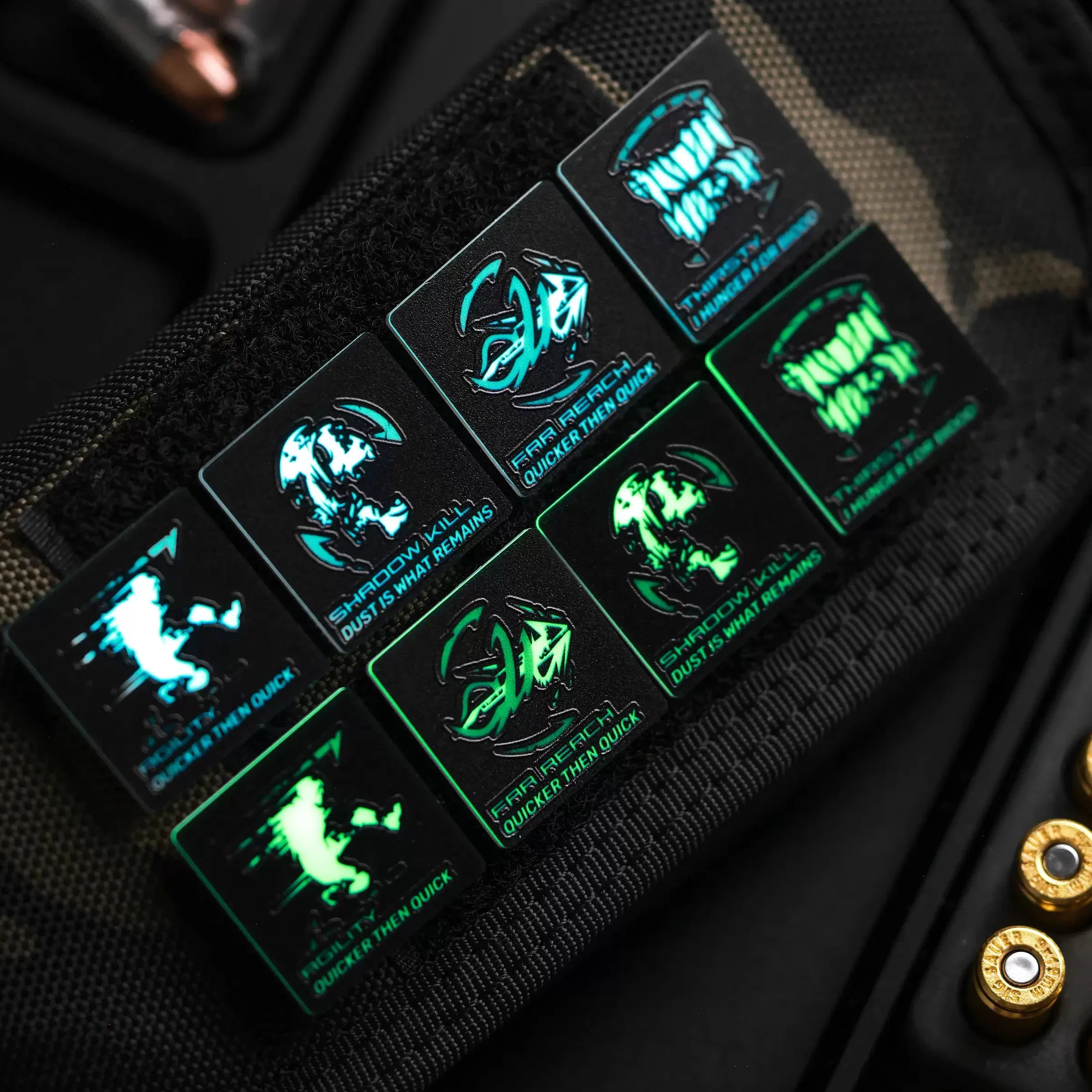 Parche luminoso de la serie Shame Game AGILITY SHADOW KILL FAR REACH THIRSTY, brazalete táctico que brilla en la oscuridad para decoración de bolsas de ropa