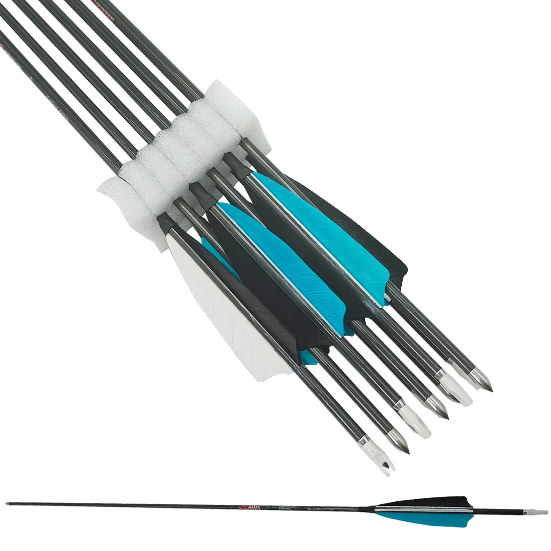 Tiro con arco ID4.2mm Flecha de carbono puro Sp350-1200 3 "Pluma de pavo Pin Nocks 80gr Puntas Arco recurvo caza 12 Uds