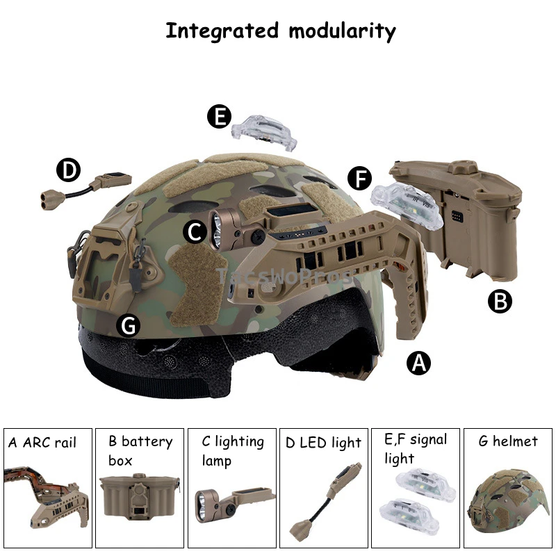Kit de casco Airsoft FAST SF Modular integrado con luz de señal de riel de arco, caja de batería, cascos tácticos de caza - imagen 3