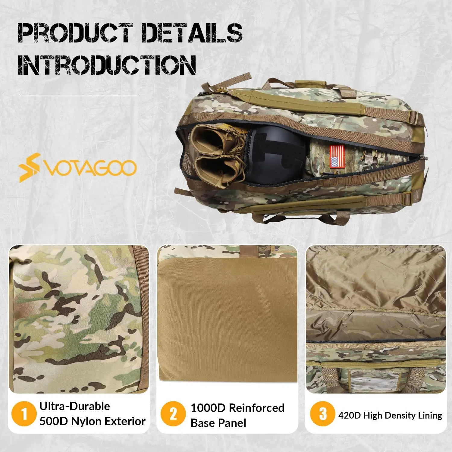 Bolsa de viaje táctica de 130L, mochila militar plegable con apertura de acceso completo, impermeable, de gran capacidad, para acampar al aire libre - imagen 5