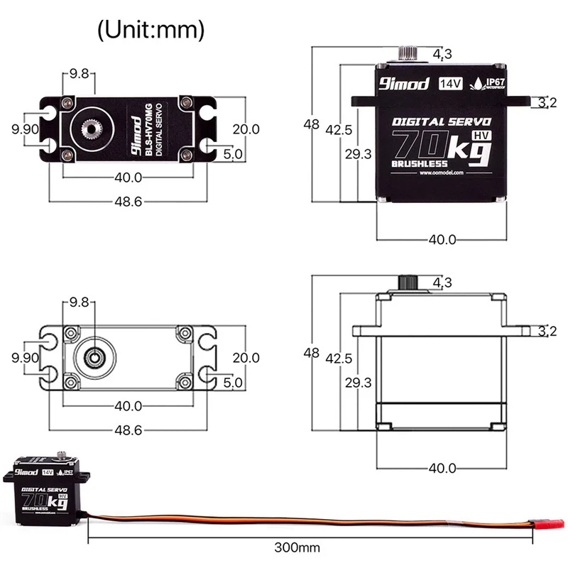 9imod-Servo Digital de alto voltaje para coche teledirigido, engranaje de Metal sin escobillas, resistente al agua, 50KG, 60KG, 70KG, 14V, 1/8 1/10 - imagen 5